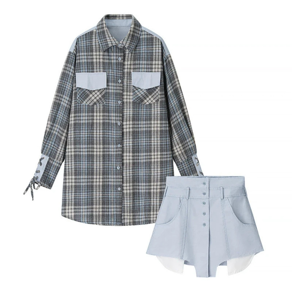 ZARA Plaid Shirt Dress Two Piece Set